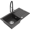 Mexen Pablo 1-bowl Granite Sink with Drainer and Aster Kitchen Faucet, Speckled Black - 6510-76-73450-07