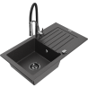 Mexen Pablo 1-bowl granite kitchen sink with drainer and Aster kitchen faucet, black speckled - 6510-76-73450-07-B