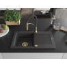 Mexen Pablo 1-bowl granite sink with drainer and Aster kitchen faucet, speckled black - 6510-76-73450-57-G