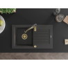Mexen Pablo 1-bowl granite sink with drainer and Aster kitchen faucet, speckled black - 6510-76-73450-57-G