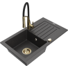 Mexen Pablo 1-bowl granite sink with drainer and Aster kitchen faucet, speckled black - 6510-76-73450-57-G