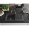 Mexen Pablo granite kitchen sink 1-bowl with drainer and kitchen faucet Aster, black speckled - 6510-76-73450-57-B
