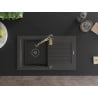 Mexen Pablo granite sink 1-bowl with drainer and Aster kitchen faucet, speckled black - 6510-76-73450-57-B