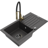 Mexen Pablo granite sink 1-bowl with drainer and Aster kitchen faucet, speckled black - 6510-76-73450-57-B