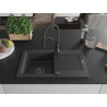 Mexen Pablo single-bowl granite kitchen sink with drainer and Aster kitchen faucet, speckled black - 6510-76-73450-70-B