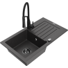 Mexen Pablo granite kitchen sink 1-bowl with drainer and Aster kitchen faucet, black speckled - 6510-76-73450-70-B
