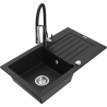 Mexen Pablo granite sink 1-bowl with drainer and kitchen faucet Aster, black - 6510-77-73450-07