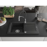 Mexen Pablo granite sink 1-bowl with drainer and kitchen faucet Aster, black - 6510-77-73450-07