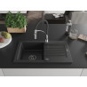 Mexen Pablo granite kitchen sink with 1 bowl, drainer, and Aster kitchen faucet, black - 6510-77-73450-07-B