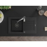 Mexen Pablo granite kitchen sink with 1 bowl, drainer, and Aster kitchen faucet, black - 6510-77-73450-07-B