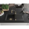 Mexen Pablo 1-bowl granite sink with drainer and Aster kitchen faucet, black - 6510-77-73450-57-G