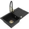 Mexen Pablo granite sink 1-bowl with drainer and Aster kitchen faucet, black - 6510-77-73450-57-G