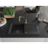 Mexen Pablo granite kitchen sink 1-bowl with drainer and Aster kitchen faucet, black - 6510-77-73450-57-B