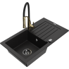 Mexen Pablo granite kitchen sink 1-bowl with drainer and Aster kitchen faucet, black - 6510-77-73450-57-B