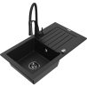 Mexen Pablo Granite Kitchen Sink 1-Bowl with Drainer and Aster Kitchen Faucet, Black - 6510-77-73450-70-B