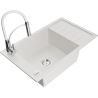 Mexen Elias 1-bowl granite sink with drainer and Aster kitchen faucet, white - 6511-20-73450-02