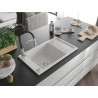 Mexen Elias 1-Bowl Granite Sink with Drainer and Kitchen Faucet Aster, White - 6511-20-73450-07