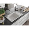 Mexen Elias single-bowl granite sink with drainer and Aster kitchen tap, white - 6511-20-73450-07