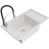 Mexen Elias 1-Bowl Granite Sink with Drainer and Kitchen Faucet Aster, White - 6511-20-73450-07