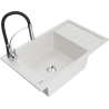 Mexen Elias single-bowl granite sink with drainer and Aster kitchen tap, white - 6511-20-73450-07