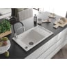 Mexen Elias granite kitchen sink 1-bowl with drainer and Aster kitchen faucet, white - 6511-20-73450-07-B