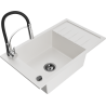 Mexen Elias granite sink single-bowl with drainer and kitchen faucet Aster, white - 6511-20-73450-07-B