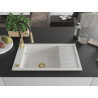 Mexen Elias granite kitchen sink 1-bowl with drainer and kitchen faucet Aster, white - 6511-20-73450-57-G