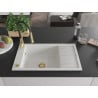 Mexen Elias granite sink 1-bowl with drainer and Aster kitchen faucet, white - 6511-20-73450-57-G
