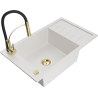 Mexen Elias 1-compartment granite sink with a drip tray and kitchen mixer tap Aster, White - 6511-20-73450-57-G