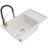 Mexen Elias granite sink 1-bowl with drainer and Aster kitchen faucet, white - 6511-20-73450-57-G