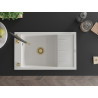 Mexen Elias granite sink 1-bowl with drainer and Aster kitchen faucet, white - 6511-20-73450-57-G