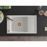Mexen Elias granite sink 1-bowl with drainer and Aster kitchen tap, white - 6511-20-73450-57-G