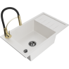 Mexen Elias 1-bowl granite sink with drainer and kitchen faucet Aster, white - 6511-20-73450-57-B