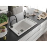 Mexen Elias granite sink 1-bowl with drainer and Aster kitchen faucet, white - 6511-20-73450-70-B