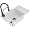 Mexen Elias 1-bowl granite sink with drainer and Aster kitchen faucet, white - 6511-20-73450-70-B