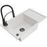 Mexen Elias 1-compartment granite sink with a drip tray and kitchen mixer tap Aster, White - 6511-20-73450-70-B