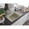 Mexen Elias 1-Bowl Granite Kitchen Sink with Drainer and Aster Kitchen Faucet, Beige - 6511-69-73450-07