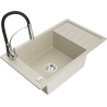 Mexen Elias 1-Bowl Granite Kitchen Sink with Drainer and Aster Kitchen Faucet, Beige - 6511-69-73450-07