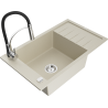 Mexen Elias 1-bowl granite sink with drainer and kitchen faucet Aster, beige - 6511-69-73450-07