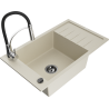 Mexen Elias 1-bowl granite sink with drainer and Aster kitchen faucet, beige - 6511-69-73450-07-B