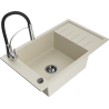 Mexen Elias single-bowl granite sink with drainer and Aster kitchen faucet, beige - 6511-69-73450-07-B