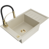 Mexen Elias 1-bowl granite sink with drainer and Aster kitchen tap, beige - 6511-69-73450-57-G