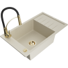 Mexen Elias 1-compartment granite sink with a drip tray and kitchen mixer tap Aster, Beige - 6511-69-73450-57-G