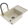 Mexen Elias 1-bowl granite sink with drainer and Aster kitchen tap, beige - 6511-69-73450-57-B