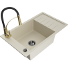 Mexen Elias 1-compartment granite sink with a drip tray and kitchen mixer tap Aster, Beige - 6511-69-73450-57-B