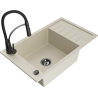 Mexen Elias 1-compartment granite sink with a drip tray and kitchen mixer tap Aster, Beige - 6511-69-73450-70-B
