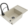 Mexen Elias single bowl granite sink with drainer and Aster kitchen tap, beige - 6511-69-73450-70-B