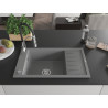 Mexen Elias 1-bowl granite sink with drainer and Aster kitchen faucet, gray - 6511-71-73450-07