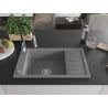 Mexen Elias 1-bowl granite sink with drainer and Aster kitchen tap, grey - 6511-71-73450-07