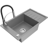 Mexen Elias granite kitchen sink 1-bowl with drainer and Aster kitchen faucet, gray - 6511-71-73450-07